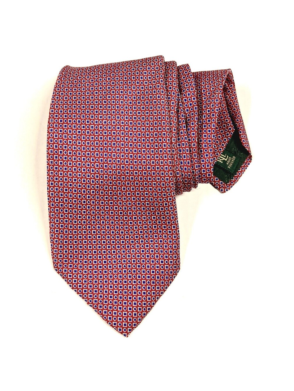 LRL Ralph Lauren 100% Silk Tie Geometric Shapes mini AOP Made In USA Red